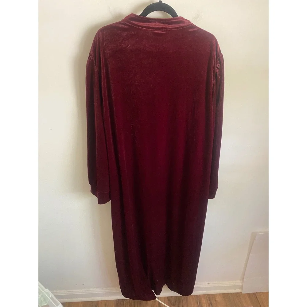 Saybury Womens Plus 3X‎ Burgundy Velvet Smocked Zip Front Robe Long Housecoat